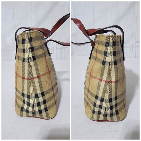 Authentic BURBERRY Haymarket Check Small Tote Red - Picture 6 of 11